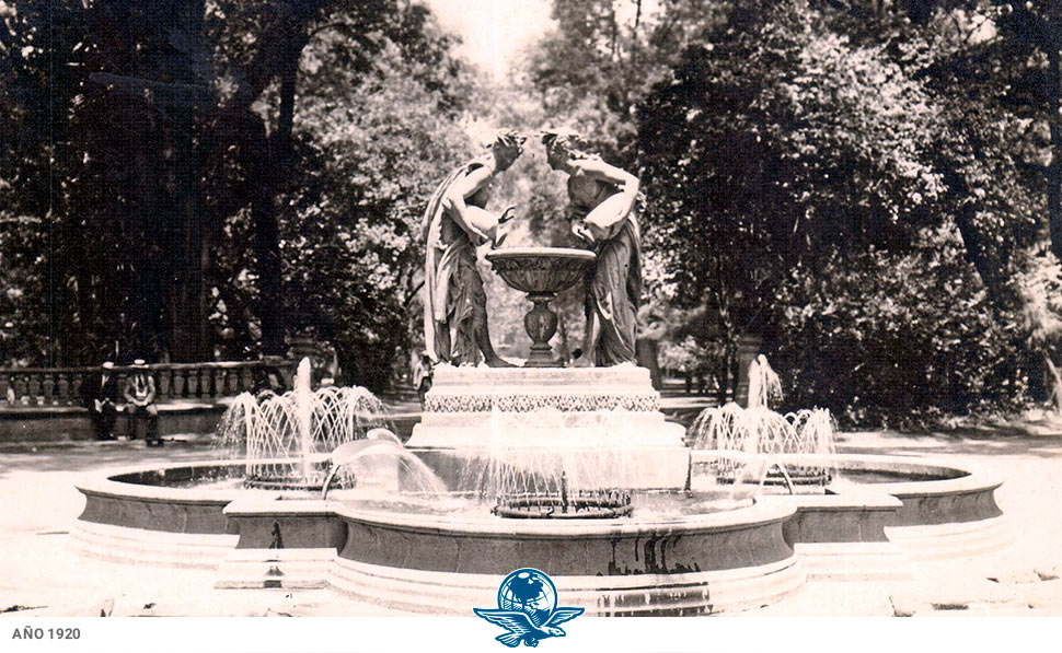 Mochilazo en el tiempo, Imagen comparativa de la fuente “Las Aguadoras” en la Alameda Central.