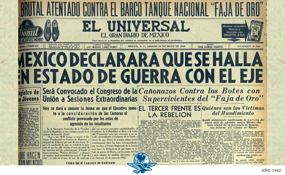 Mochilazo en el tiempo, Planas de EL UNIVERSAL referentes al estallido de la Segunda Guerra Mundial y a la anexión de México en el conflicto bélico.